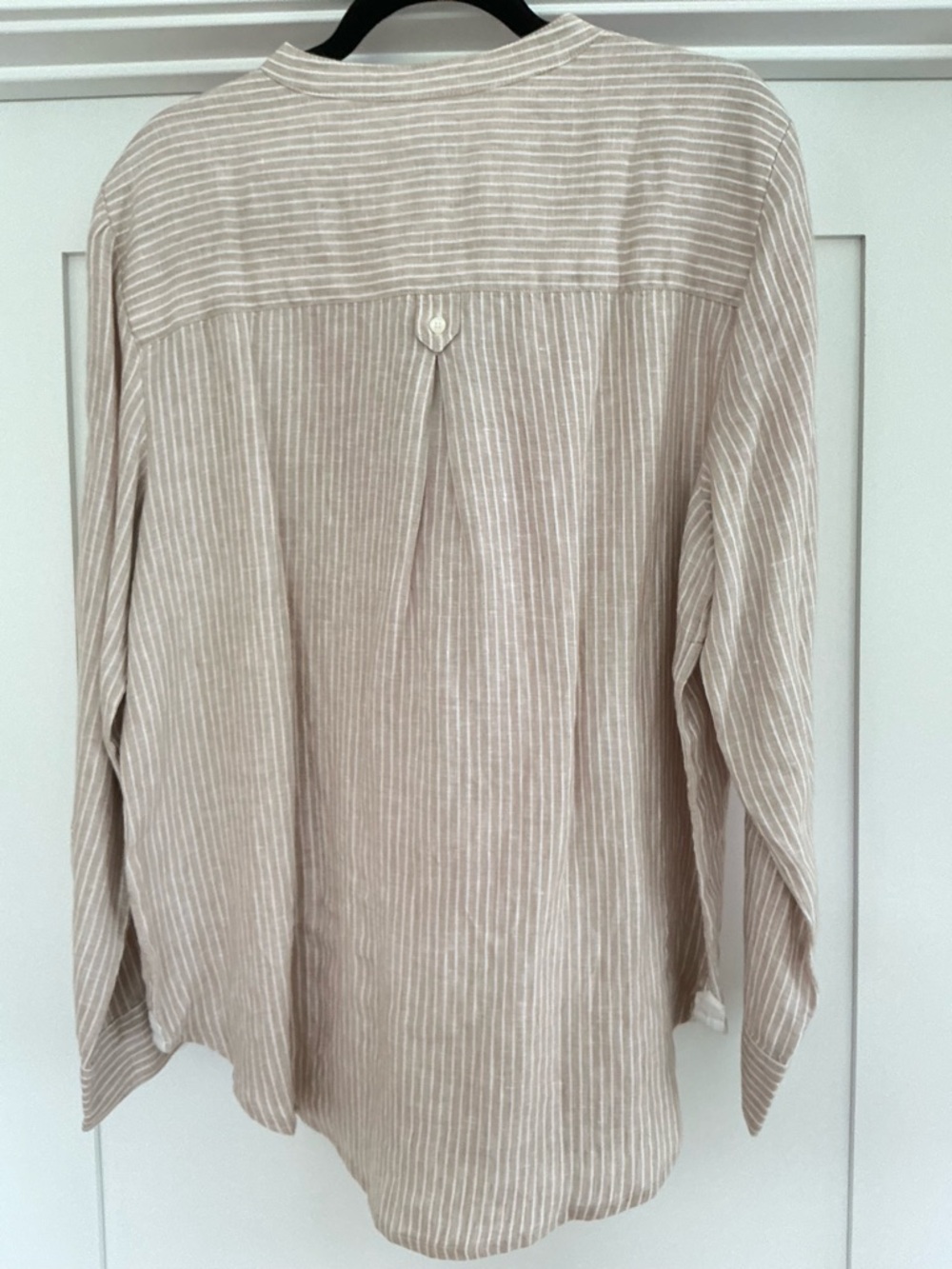 J. Crew Tan and White Striped Linen Tunic with Hot Pink Embroidery - Picture 2 of 10